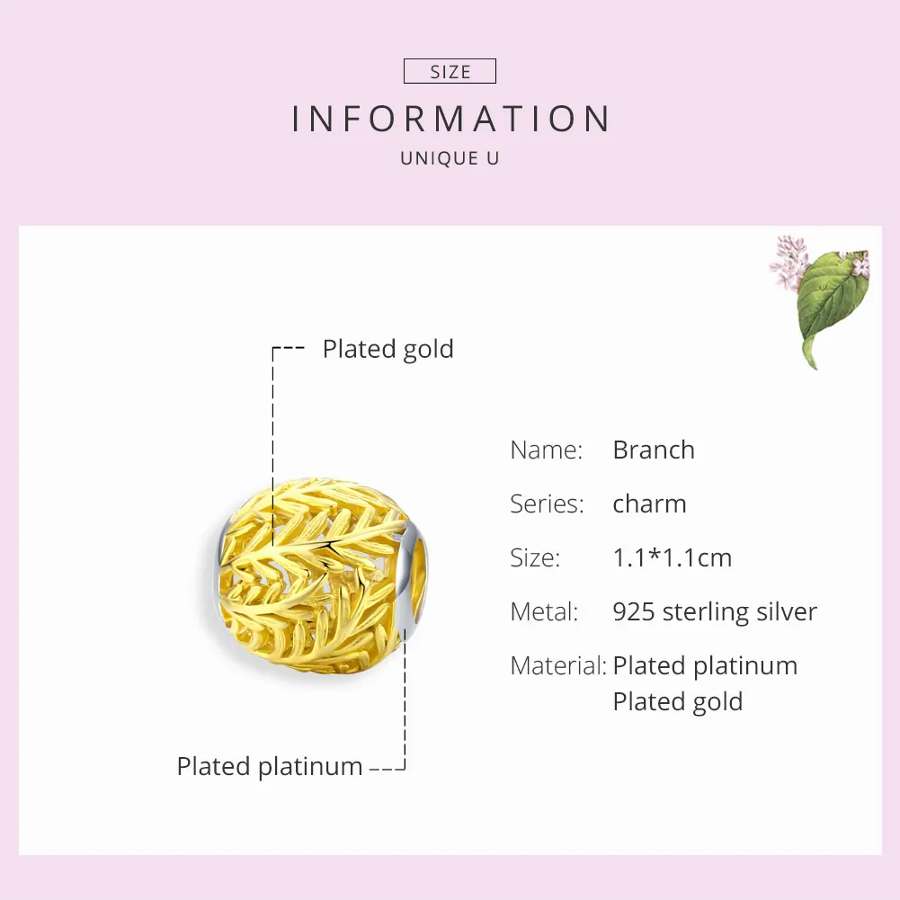 Pandora Style 18ct Gold Plated branches and leaves Charm - SCC1332