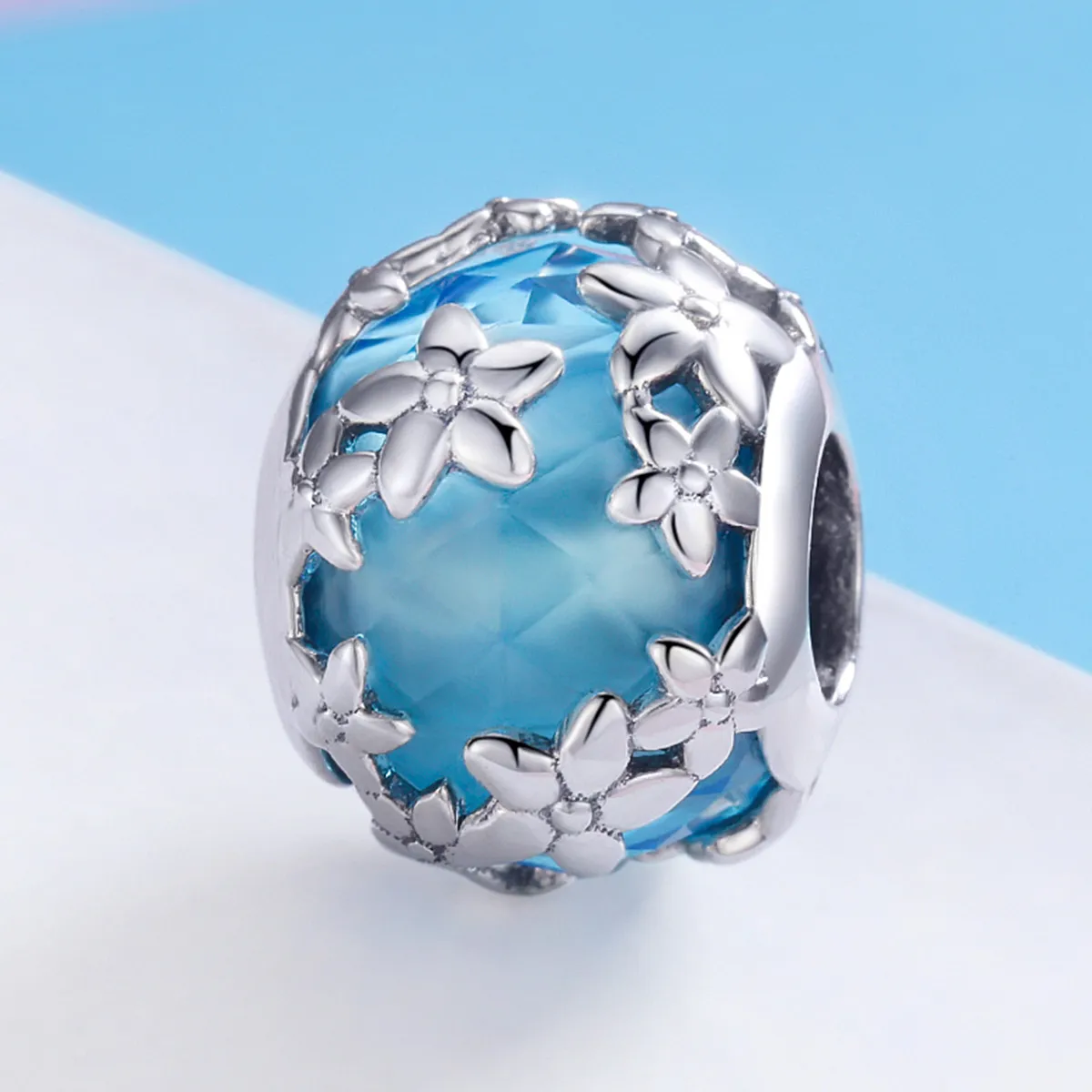 Pandora Style Silver Aquamarine Daisy'S Confession Charm - SCC878