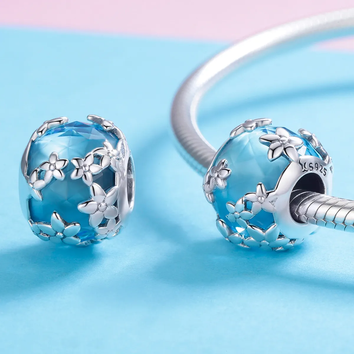 Pandora Style Silver Aquamarine Daisy'S Confession Charm - SCC878