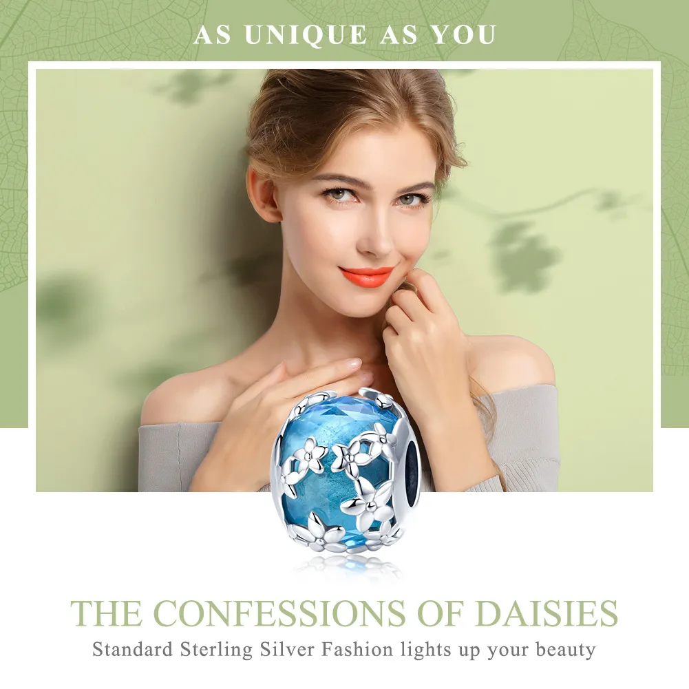 Pandora Style Silver Aquamarine Daisy'S Confession Charm - SCC878