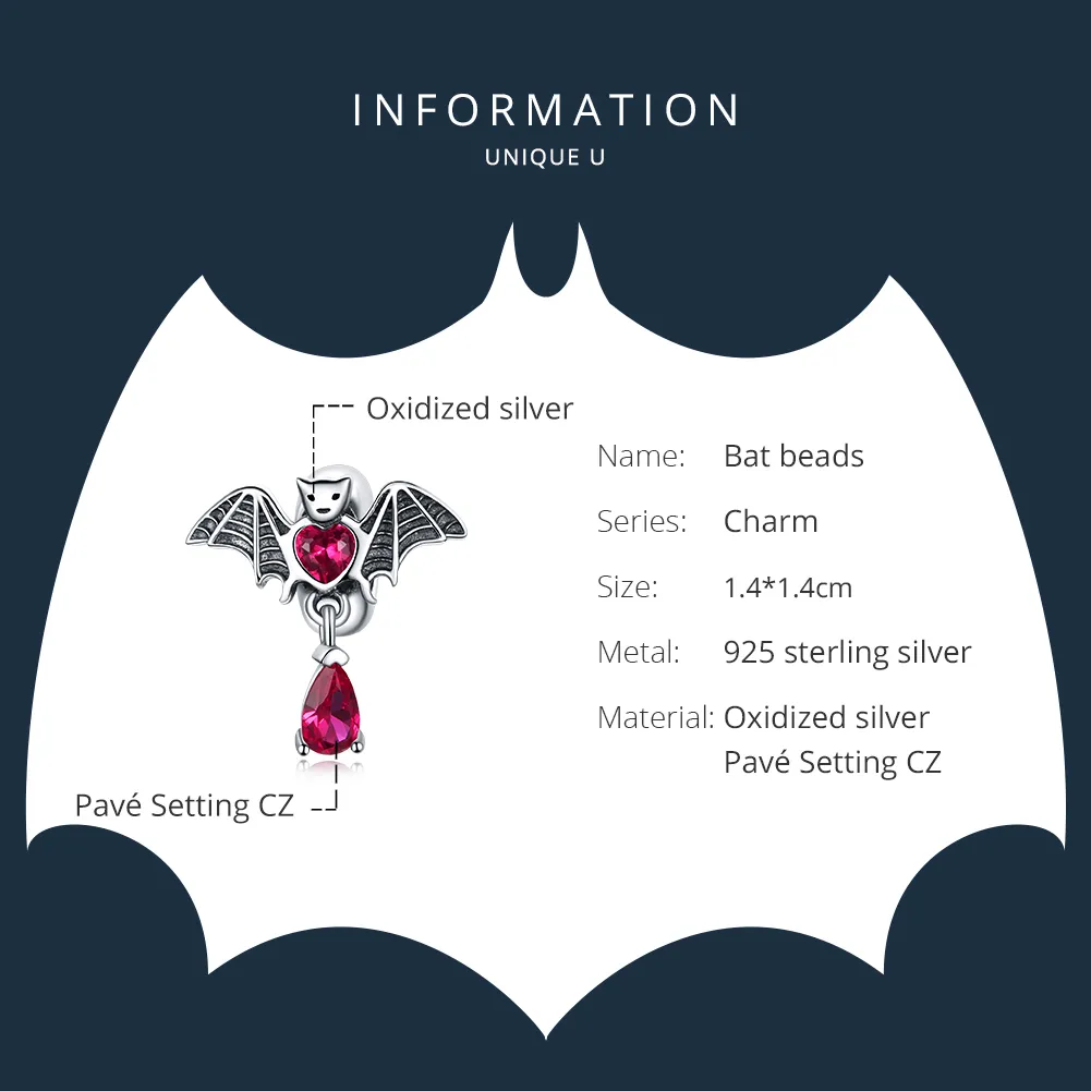 Pandora Style Silver Bat Charm - SCC1779