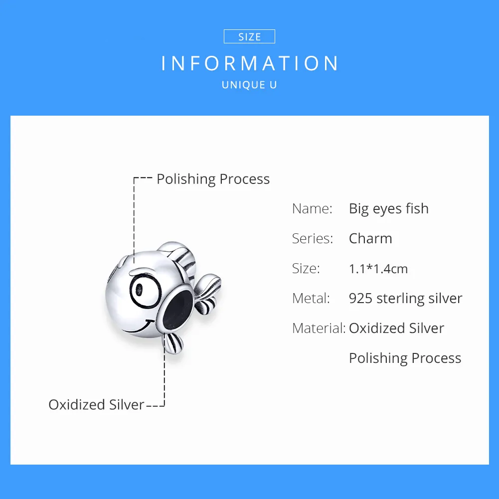 Pandora Style Silver Big Eyes Fish Charm - SCC1477