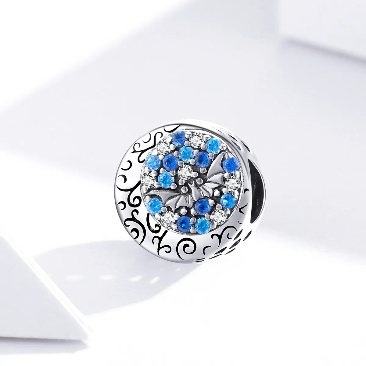 Pandora Style Silver Blue Stone Mysterious Bat Charm - SCC1554