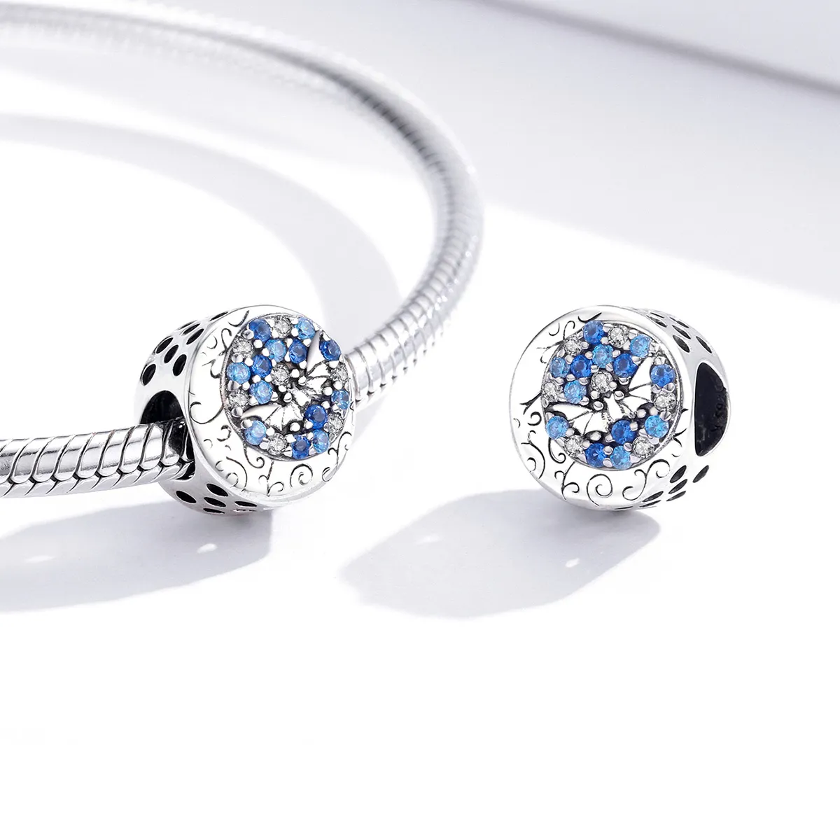 Pandora Style Silver Blue Stone Mysterious Bat Charm - SCC1554