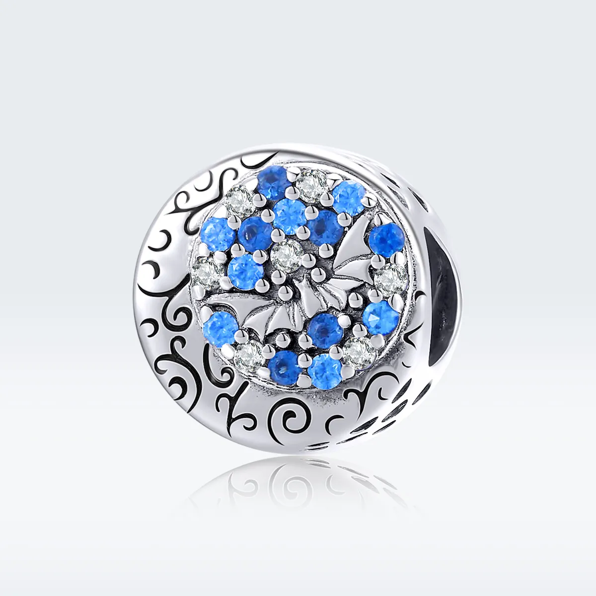 Pandora Style Silver Blue Stone Mysterious Bat Charm - SCC1554