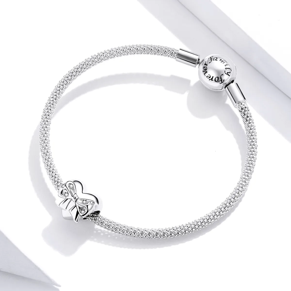 Pandora Style Silver Bow & Love Heart Charm - BSC381