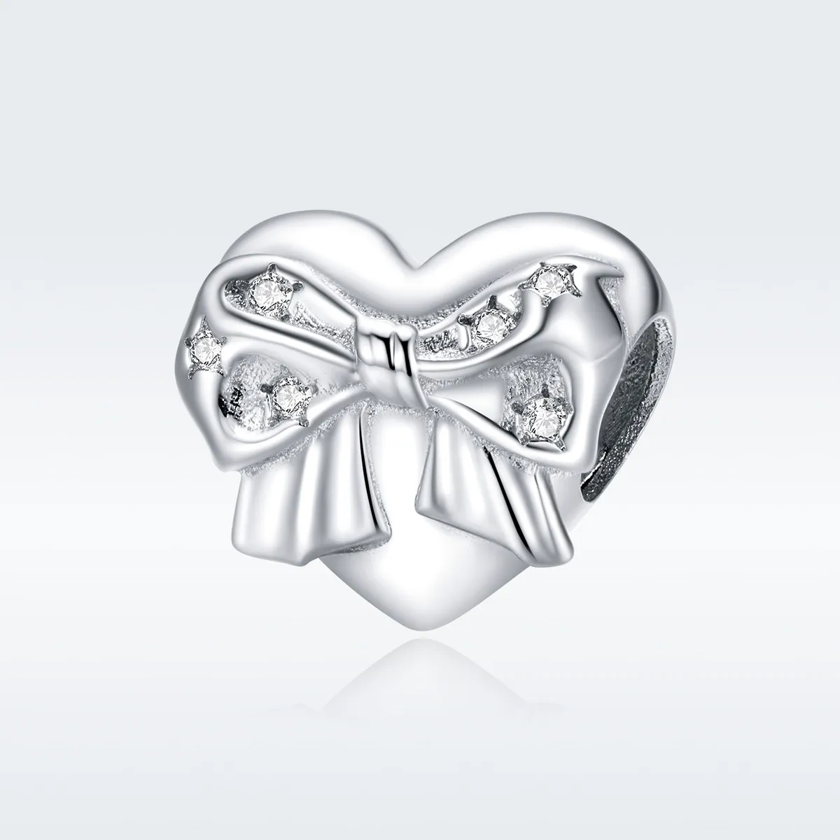 Pandora Style Silver Bow & Love Heart Charm - BSC381