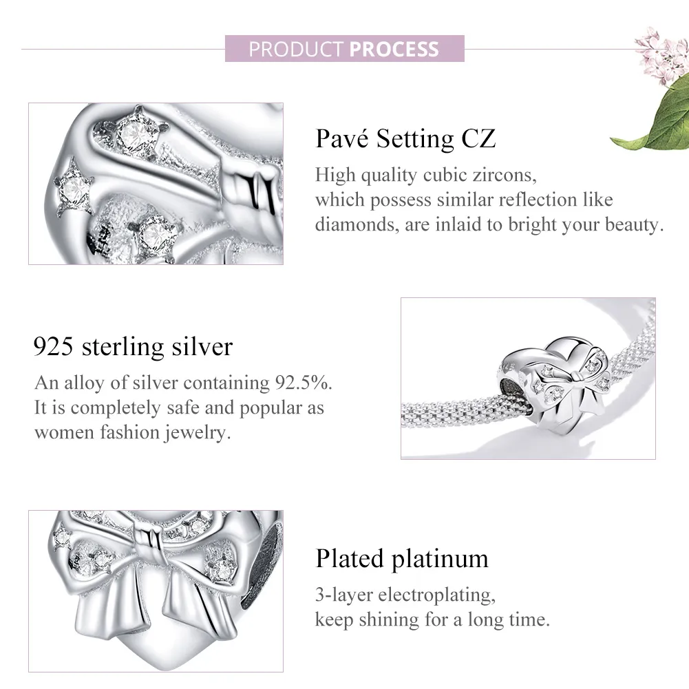 Pandora Style Silver Bow & Love Heart Charm - BSC381