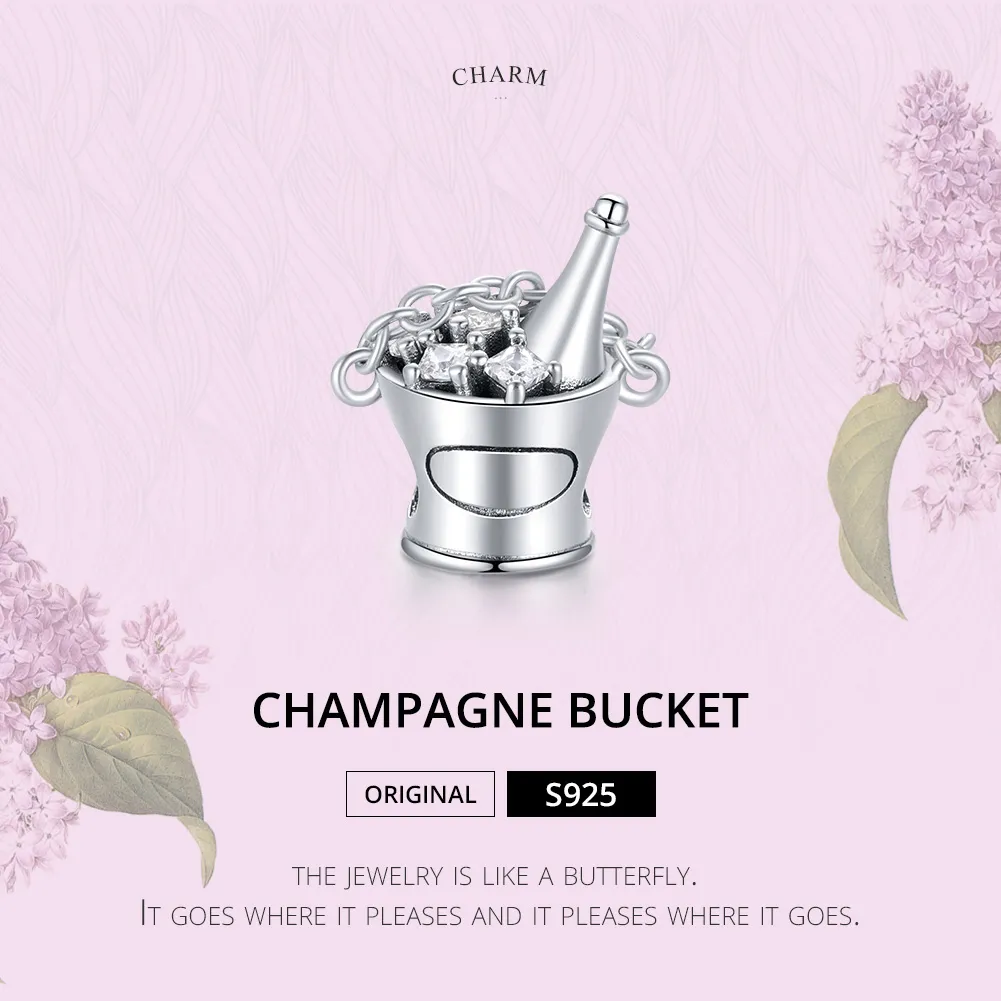 Pandora Style Silver Champagne Bucket Charm - SCC1687