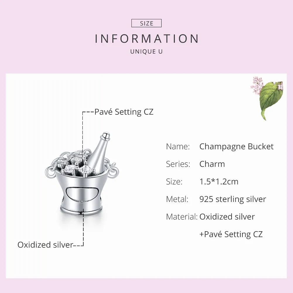 Pandora Style Silver Champagne Bucket Charm - SCC1687