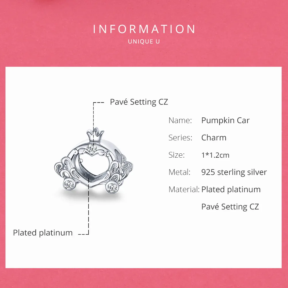 Pandora Style Silver Cinderella'S Pumpkin Car Charm - BSC270