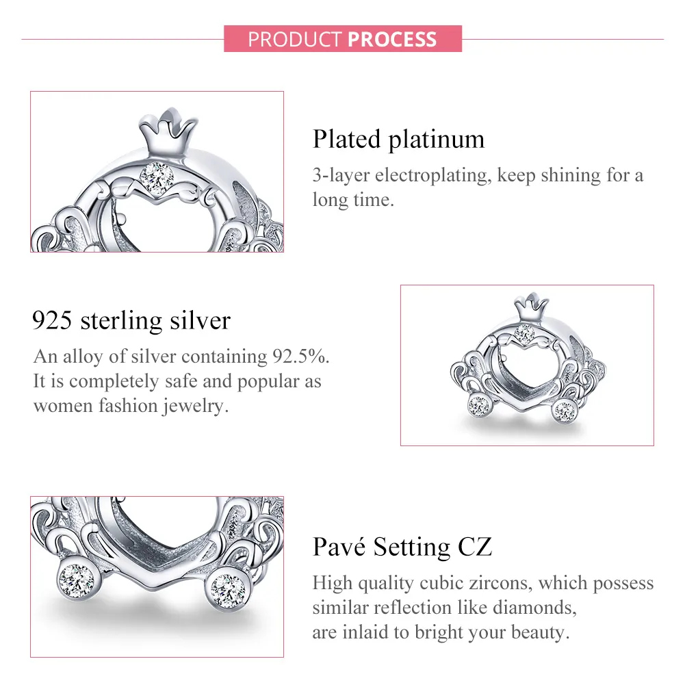 Pandora Style Silver Cinderella'S Pumpkin Car Charm - BSC270