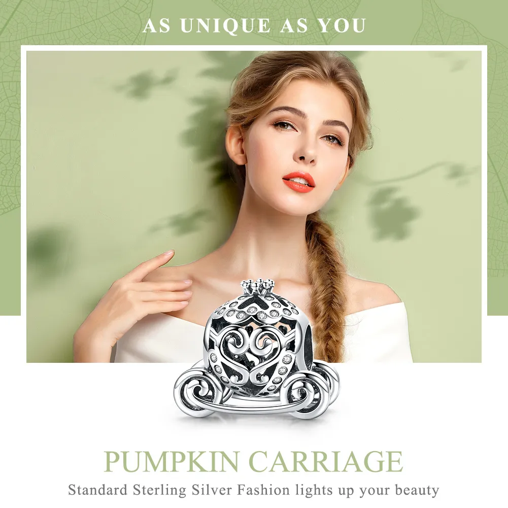 Pandora Style Silver Cinderella'S Pumpkin Car Charm - SCC792