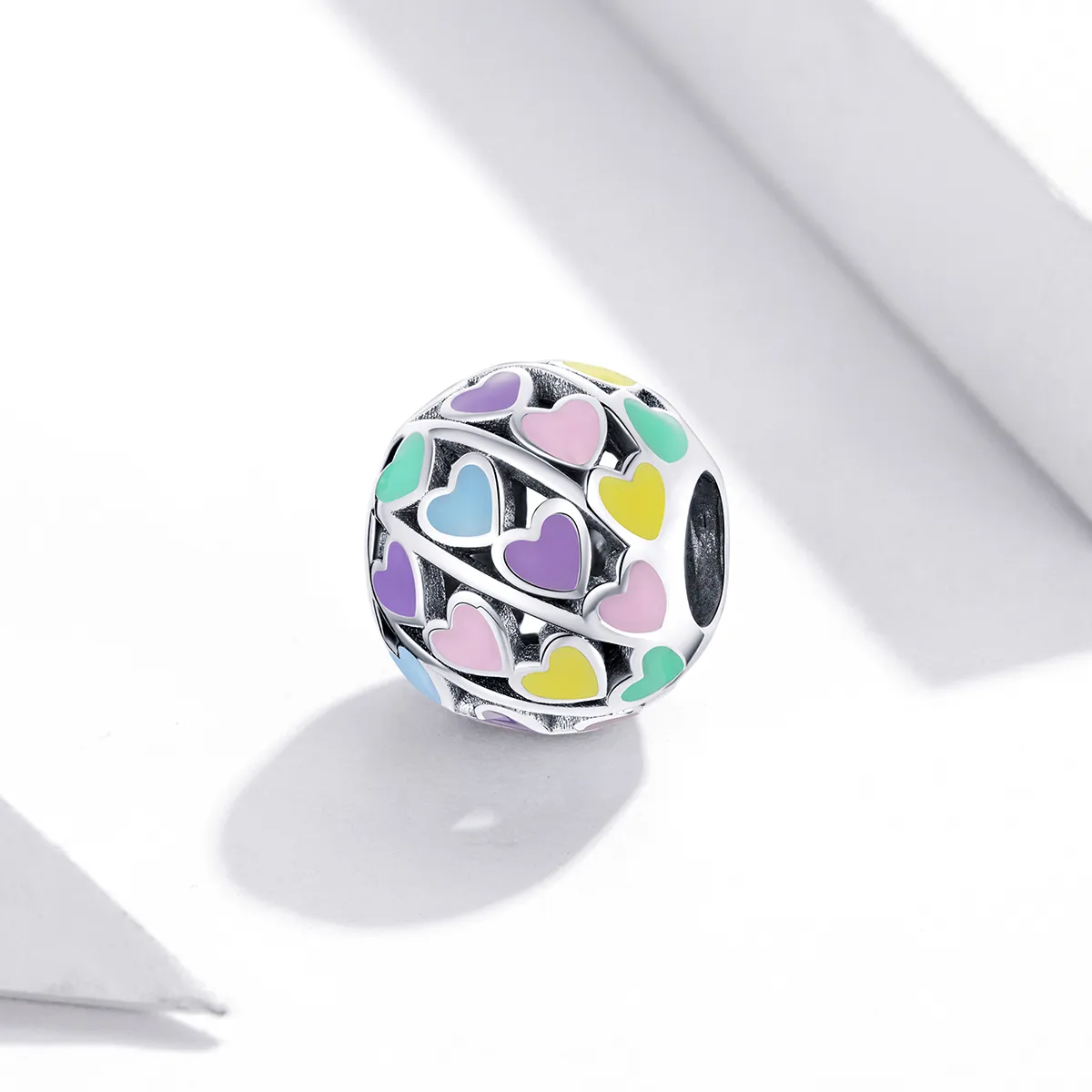 Pandora Style Silver Colorful Hearts Charm - SCC1758