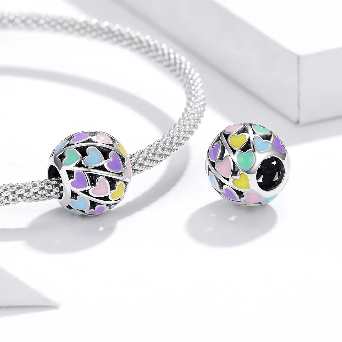 Pandora Style Silver Colorful Hearts Charm - SCC1758