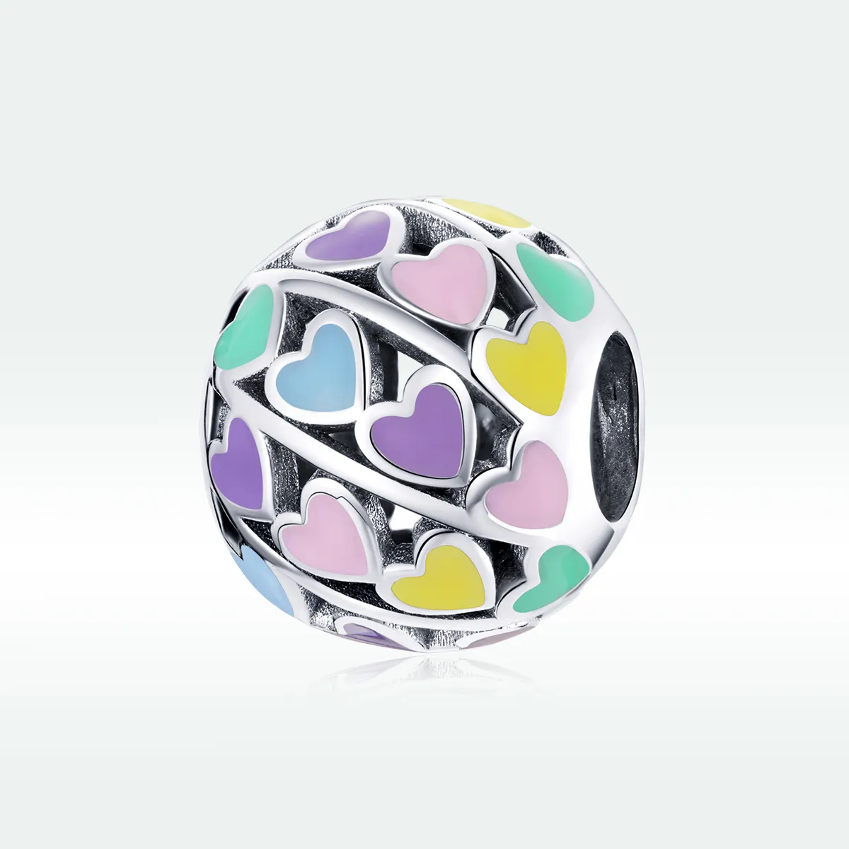 Pandora Style Silver Colorful Hearts Charm - SCC1758