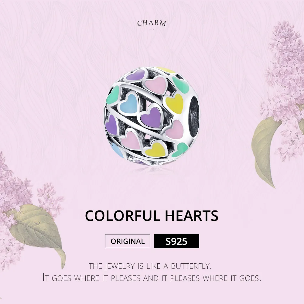 Pandora Style Silver Colorful Hearts Charm - SCC1758