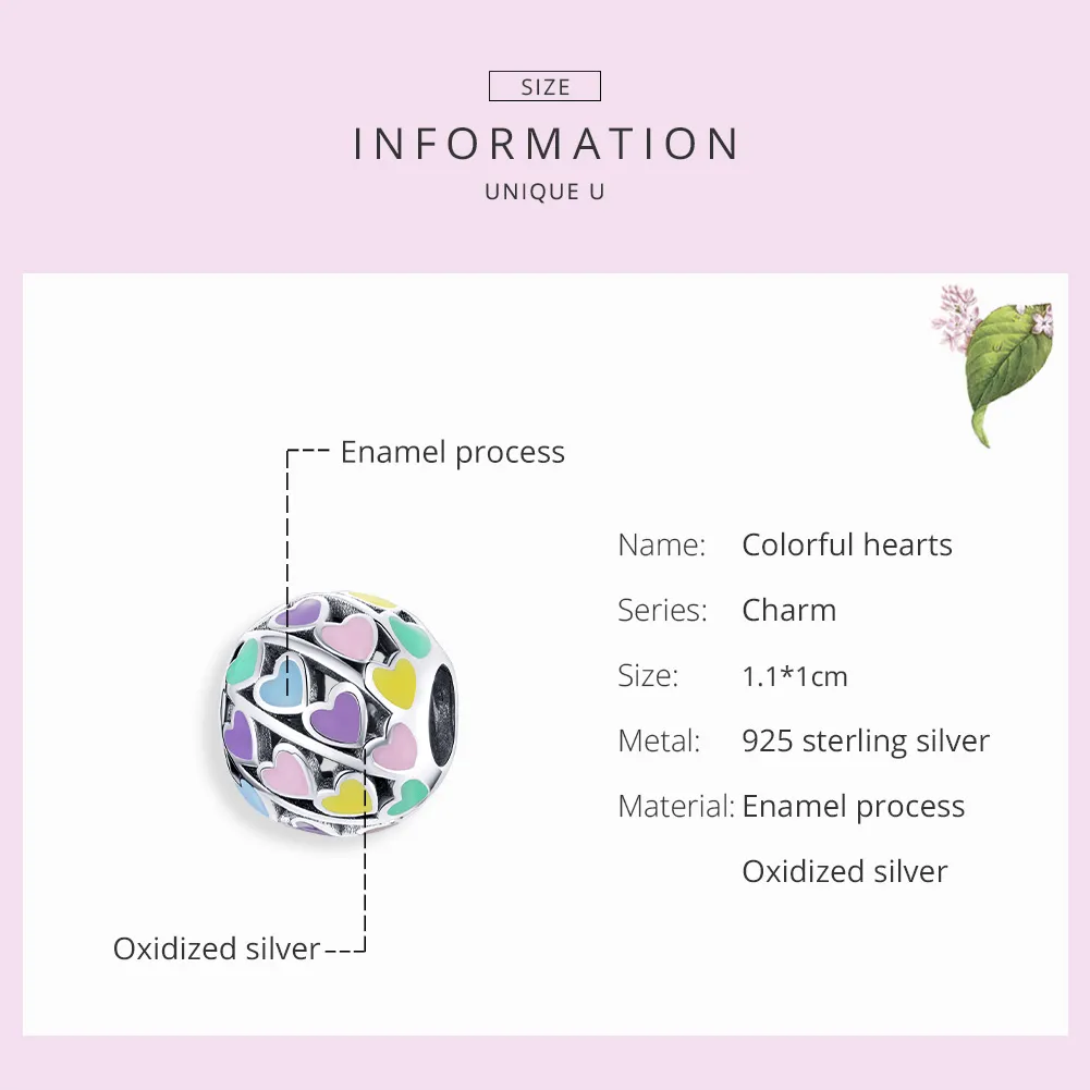 Pandora Style Silver Colorful Hearts Charm - SCC1758