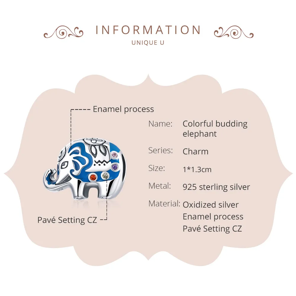 Pandora Style Silver Colorful Lovely Elephant Charm - SCC1821