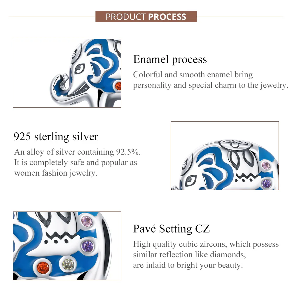 Pandora Style Silver Colorful Lovely Elephant Charm - SCC1821