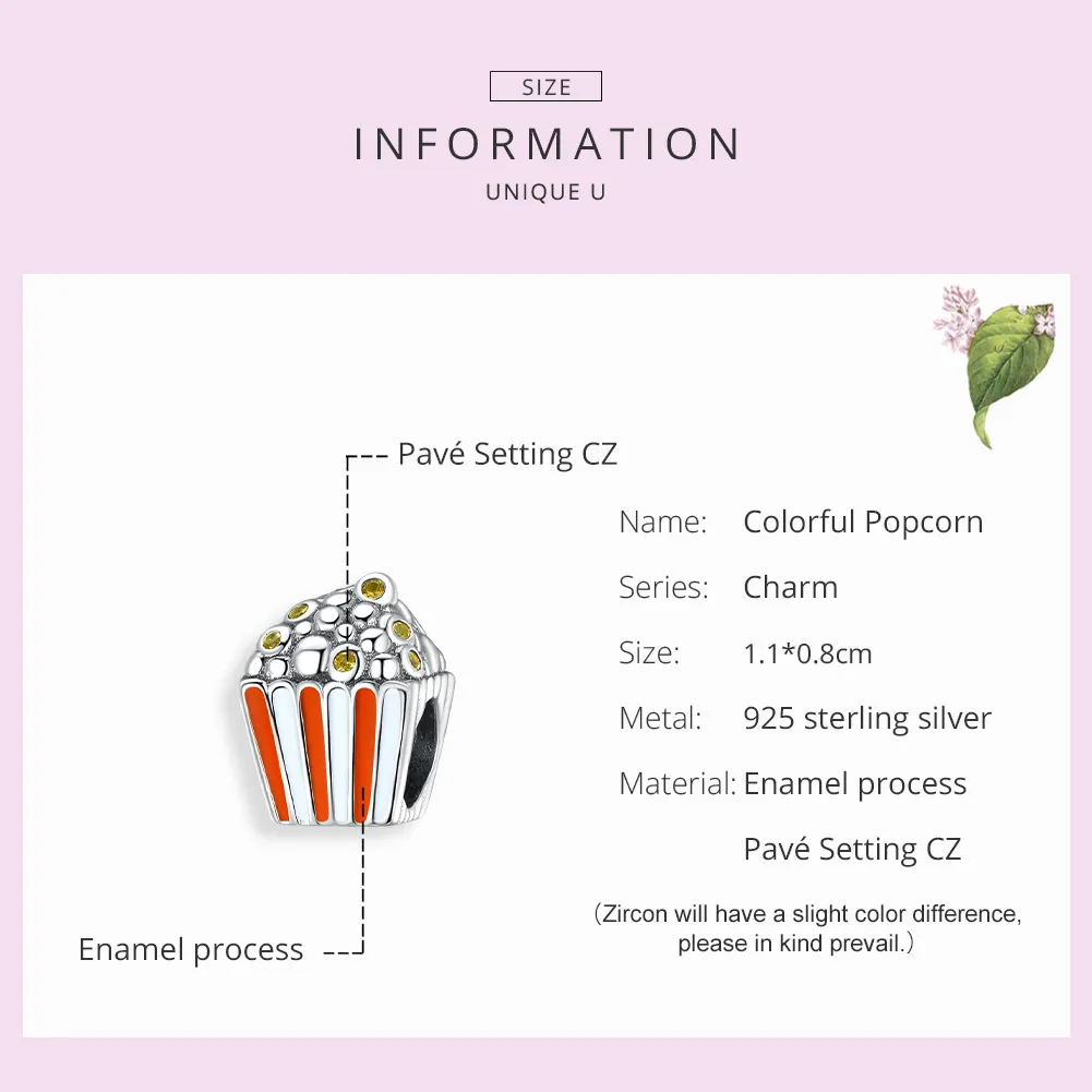 Pandora Style Silver Colorful Popcorn Charm - SCC1596