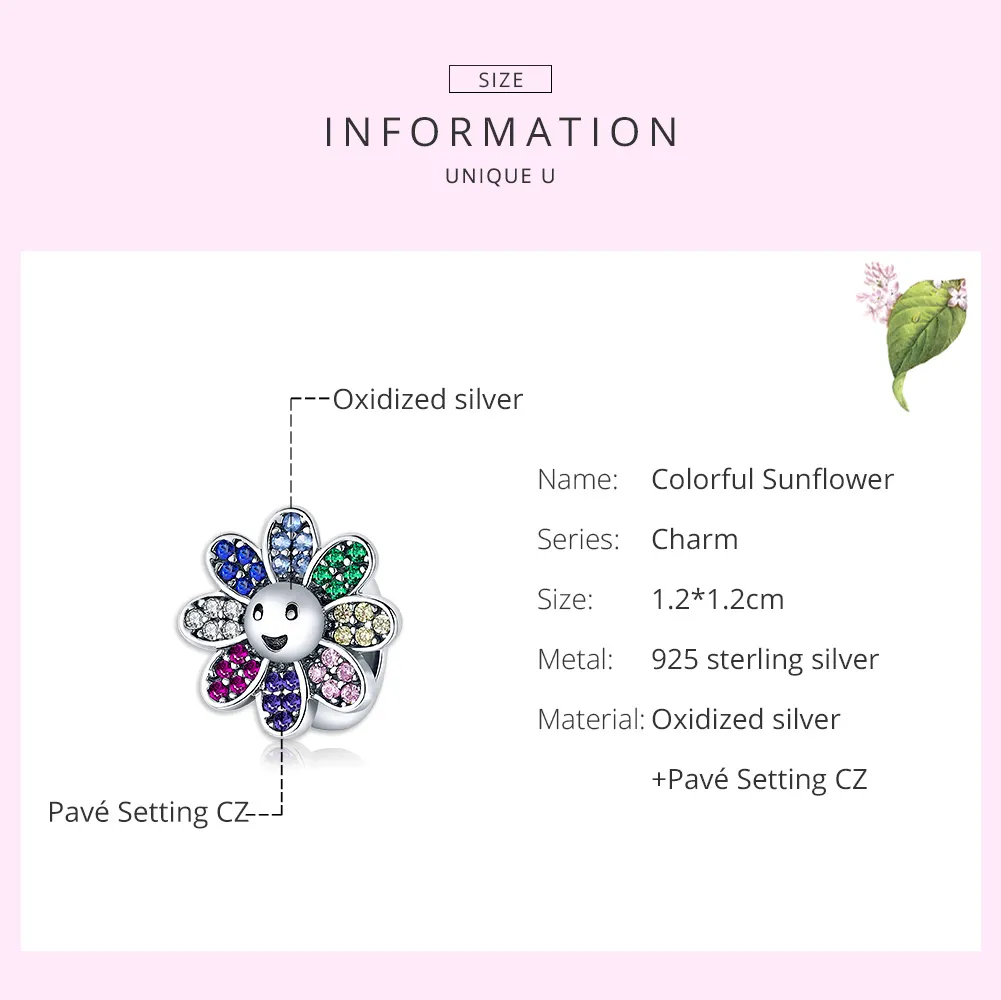 Pandora Style Silver Colorful Sunflower Charm - SCC1701