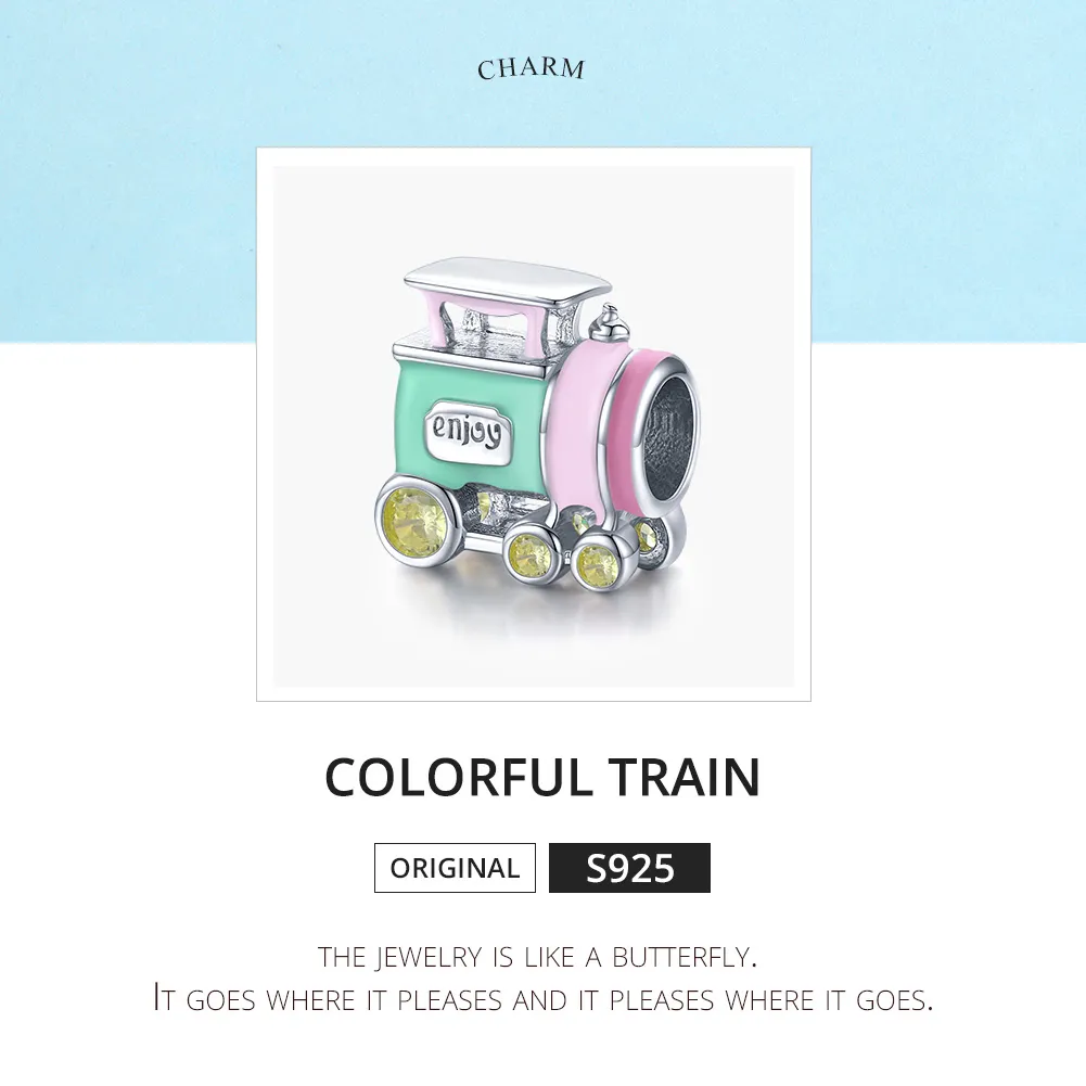Pandora Style Silver Colorful Train Charm - BSC289