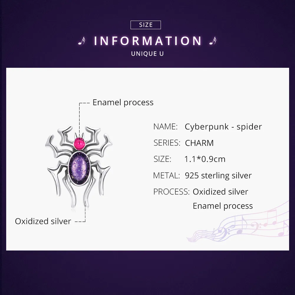 Pandora Style Silver Cyberpunk - Spider Charm - SCC1842