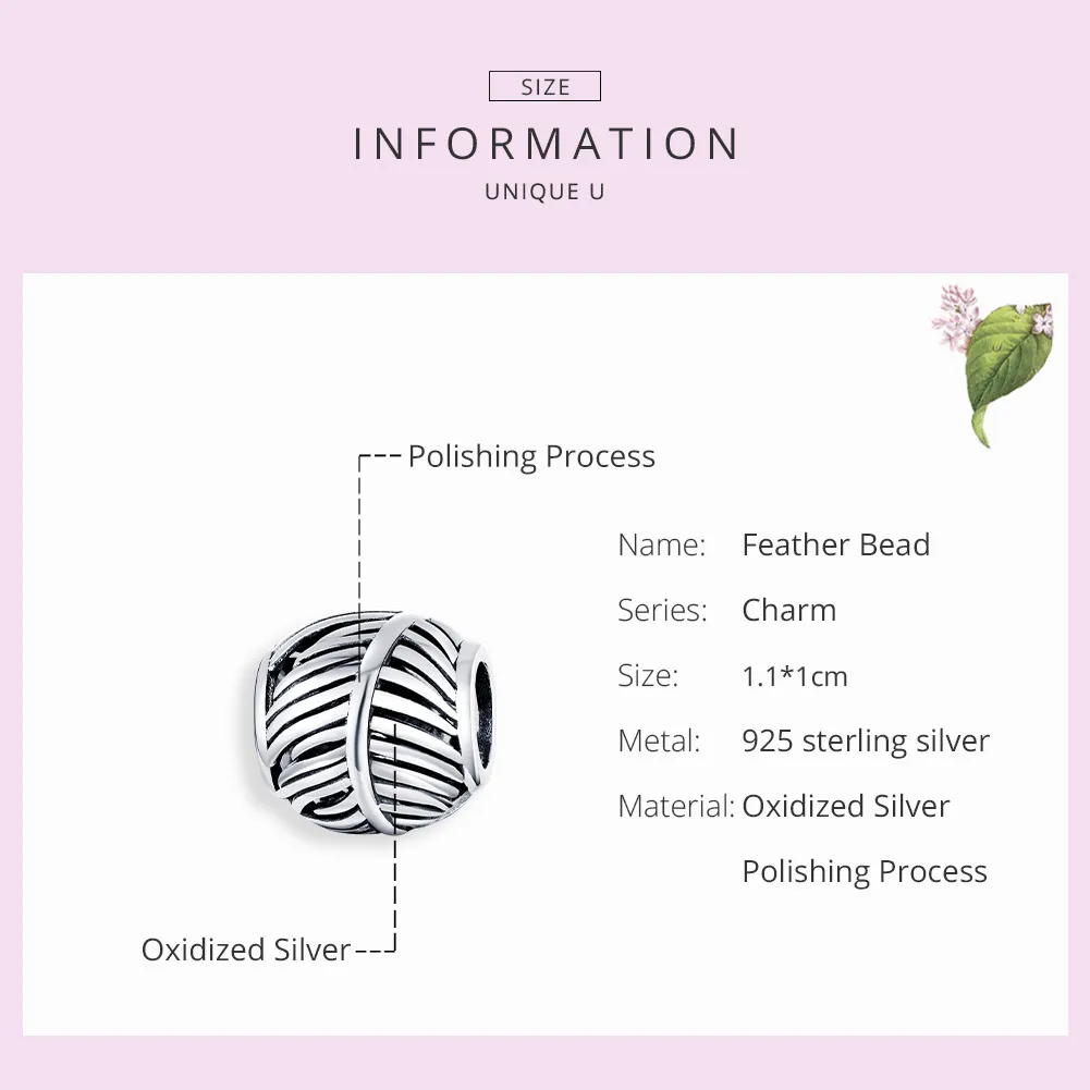 Pandora Style Silver Feather Charm - SCC1509