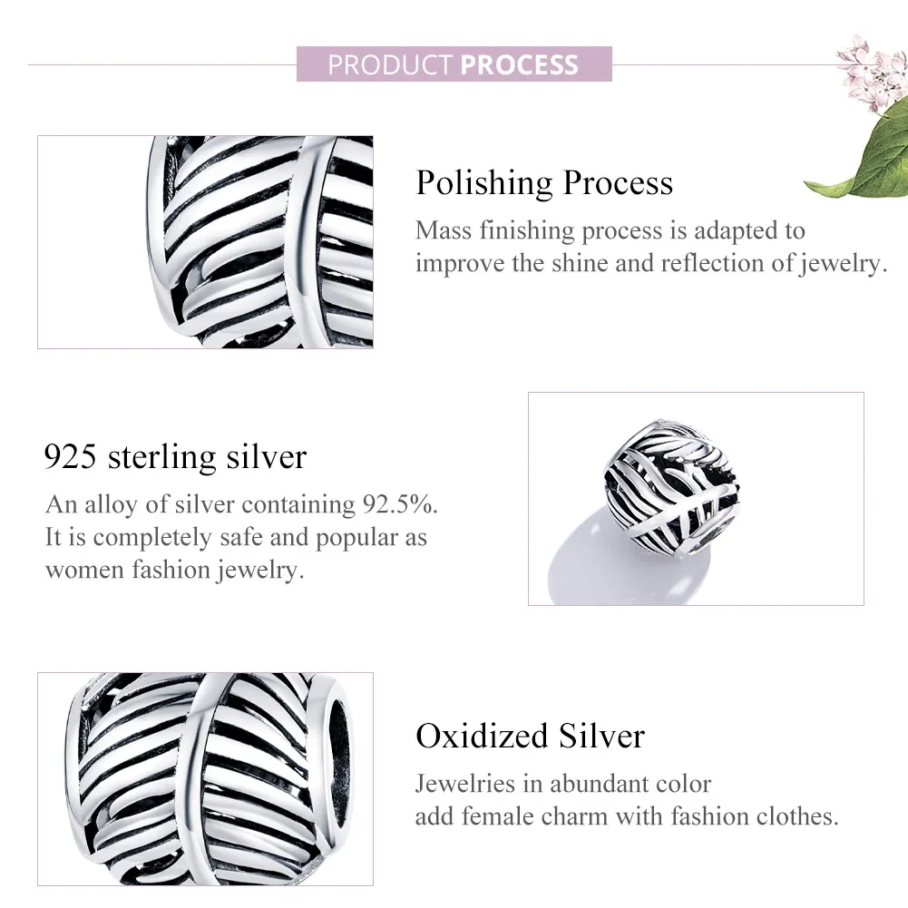Pandora Style Silver Feather Charm - SCC1509