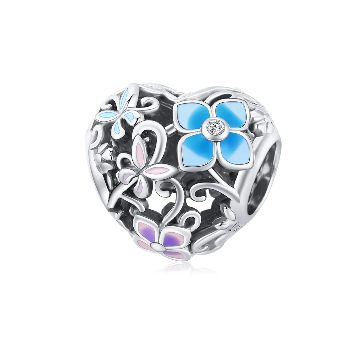 Pandora Style Silver Flowers And Butterflies Charm - SCC1836