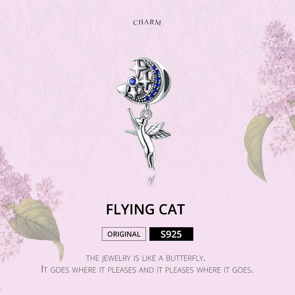 Pandora Style Silver Flying Cat Charm - SCC1551
