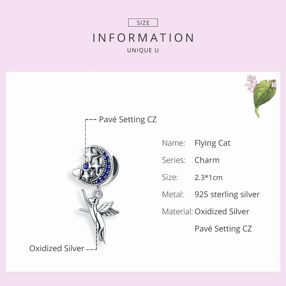 Pandora Style Silver Flying Cat Charm - SCC1551
