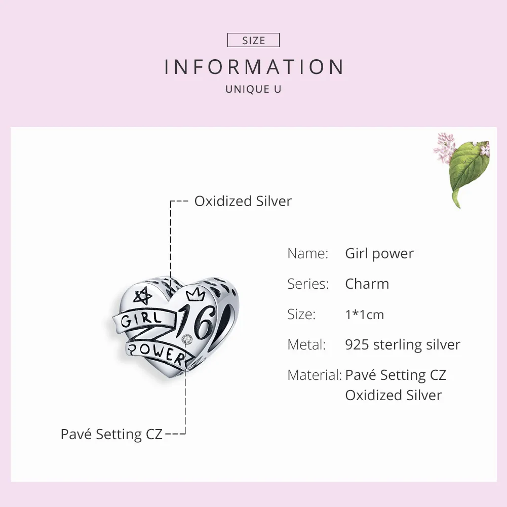 Pandora Style Silver Girl Power Sweet 16 Charm - SCC1437