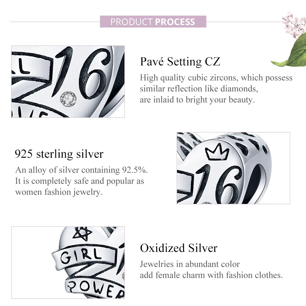Pandora Style Silver Girl Power Sweet 16 Charm - SCC1437