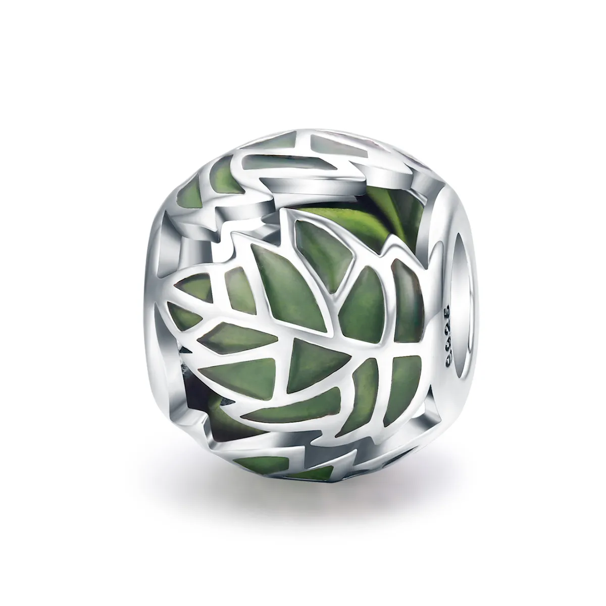 Pandora Style Silver Green Leaves Are In Love Charm - SCC524