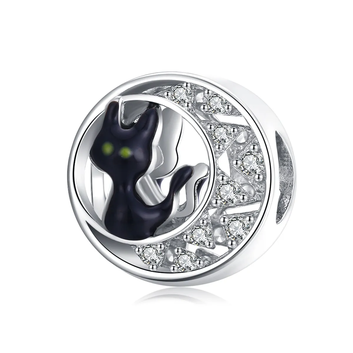 Pandora Style Silver Halloween Black Cat Charm - BSC325