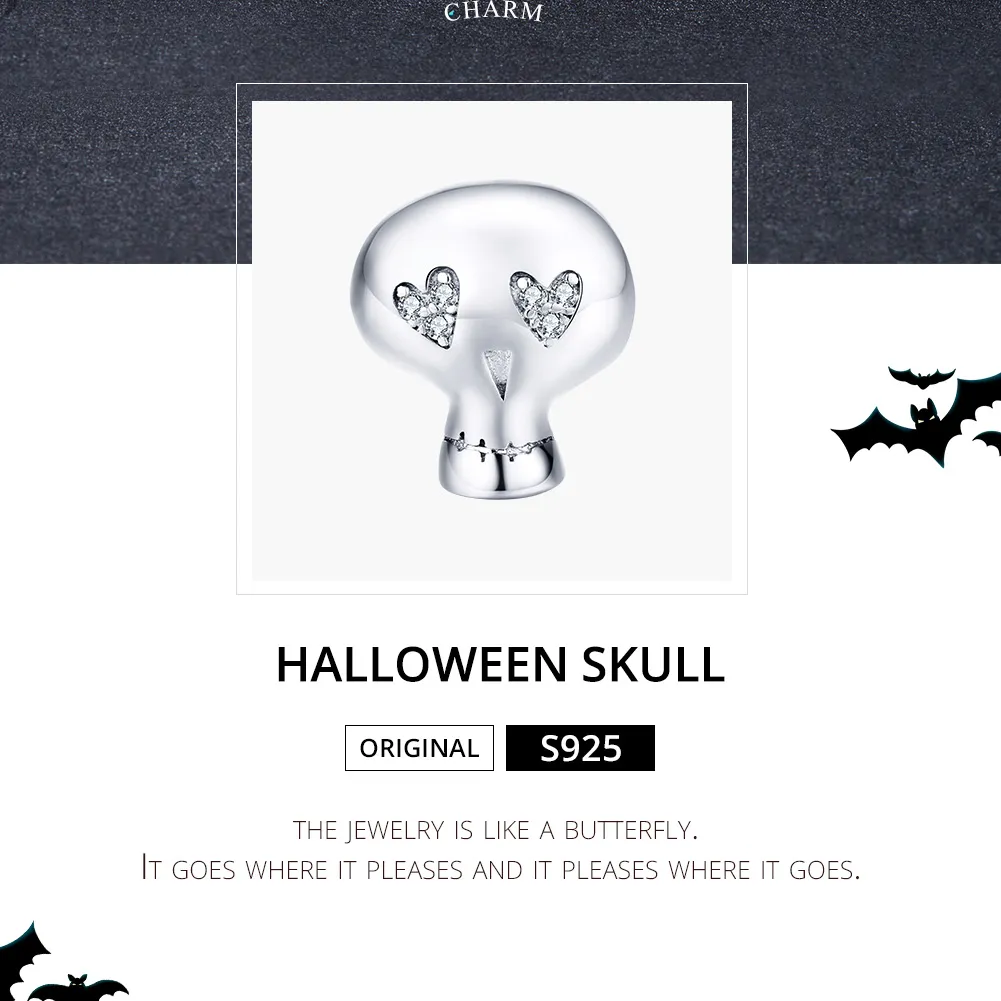 Pandora Style Silver Halloween Skull Charm - SCC1362