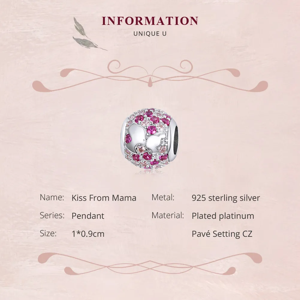 Pandora Style Silver Kiss From Mama Charm - BSC225
