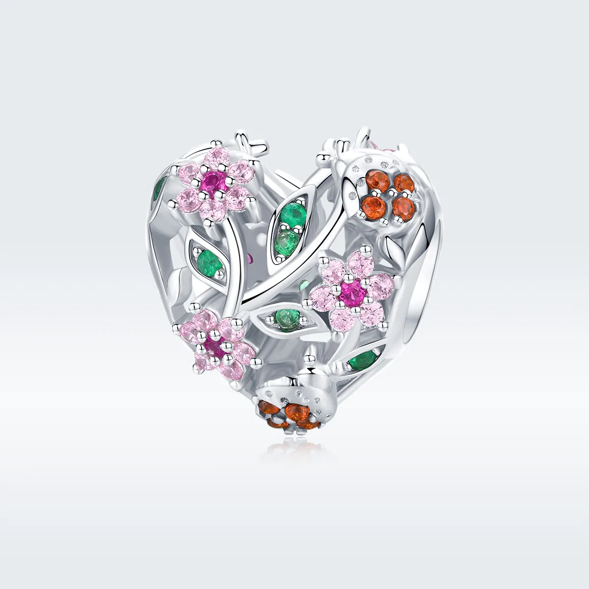 Pandora Style Silver Ladybug & Flowers Charm - BSC117