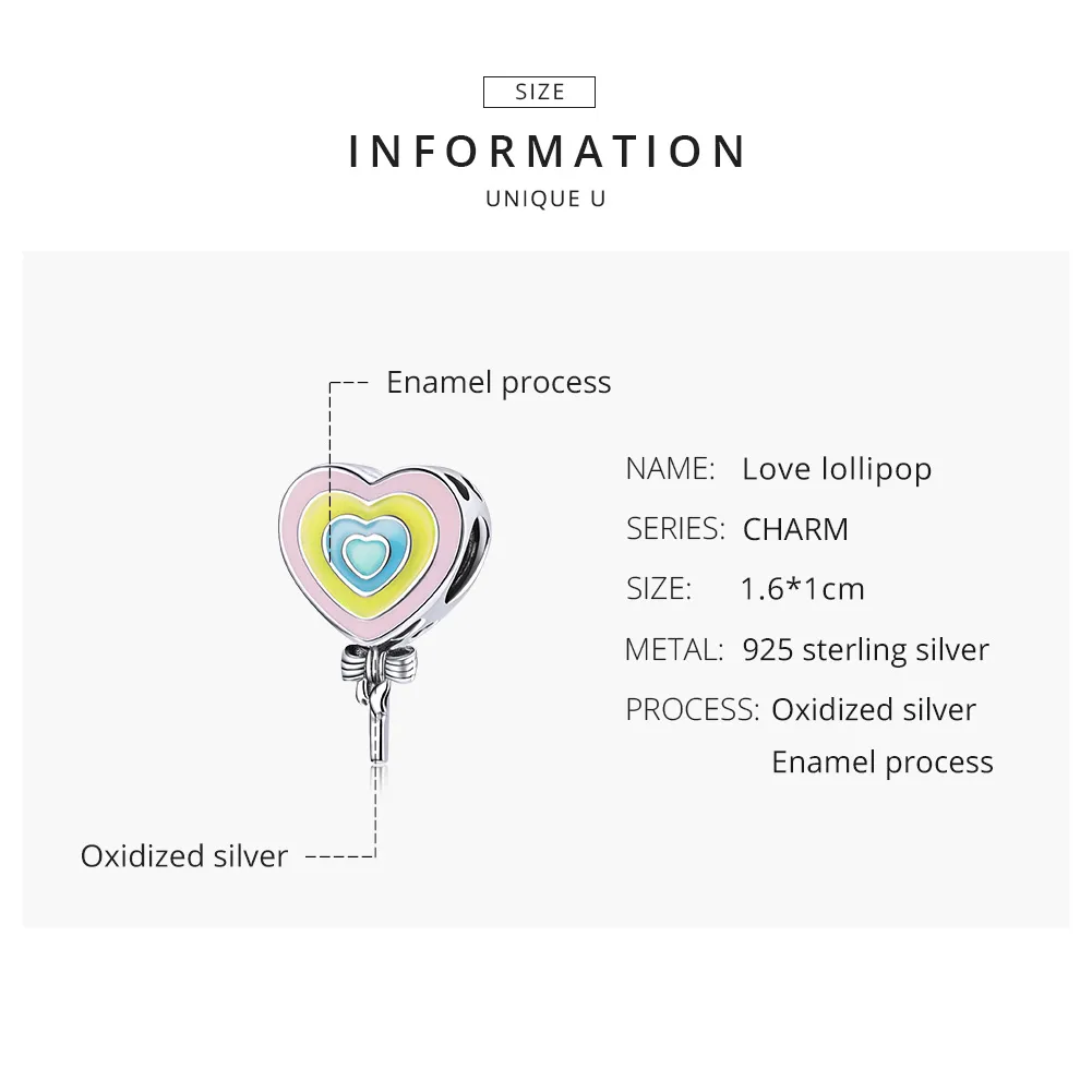 Pandora Style Silver Love Lollipop Charm - SCC1746