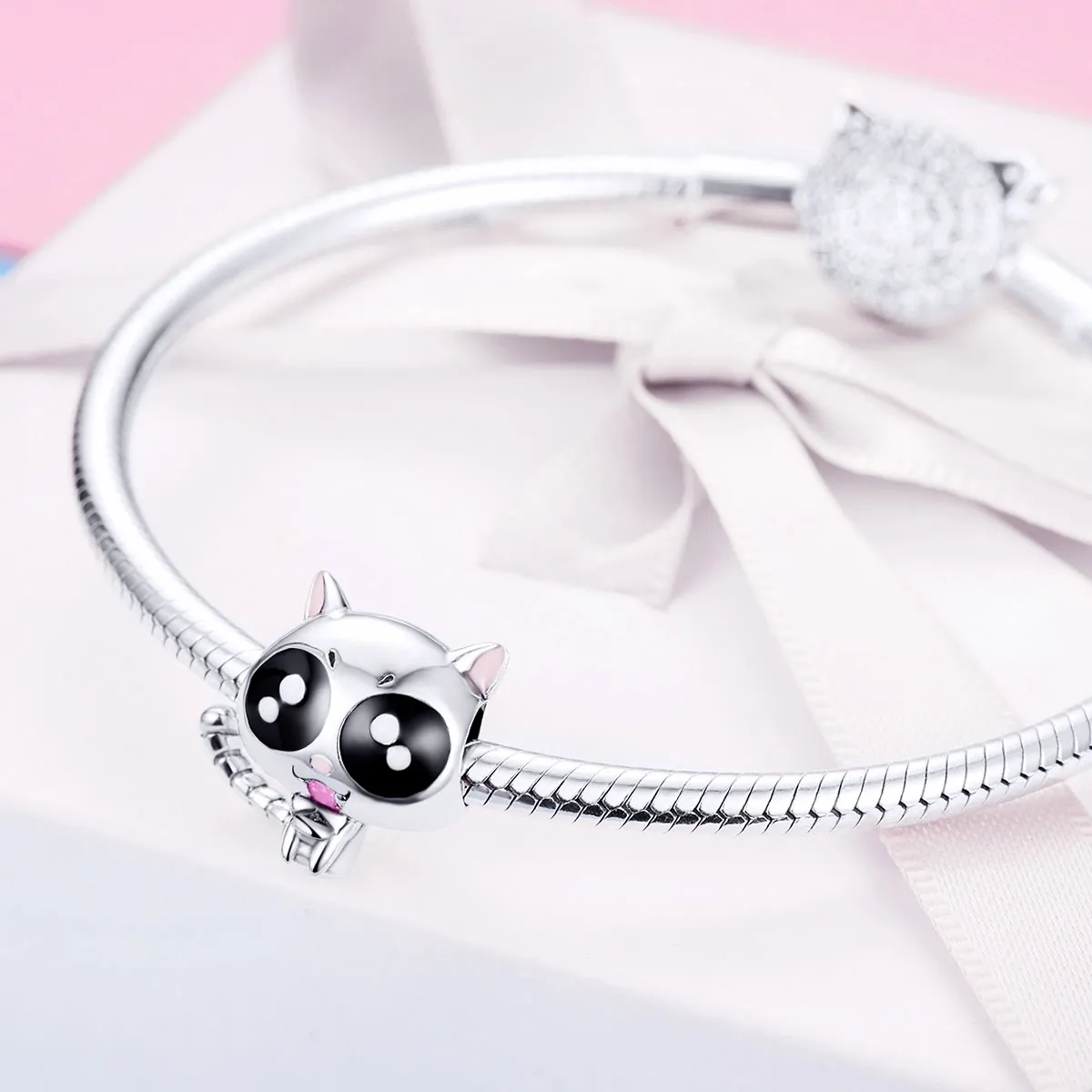 Pandora Style Silver Lucky Kitty Cat Charm - BSC055