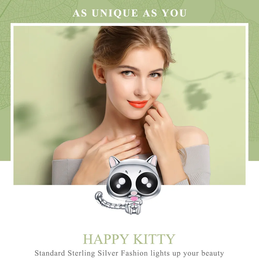 Pandora Style Silver Lucky Kitty Cat Charm - BSC055