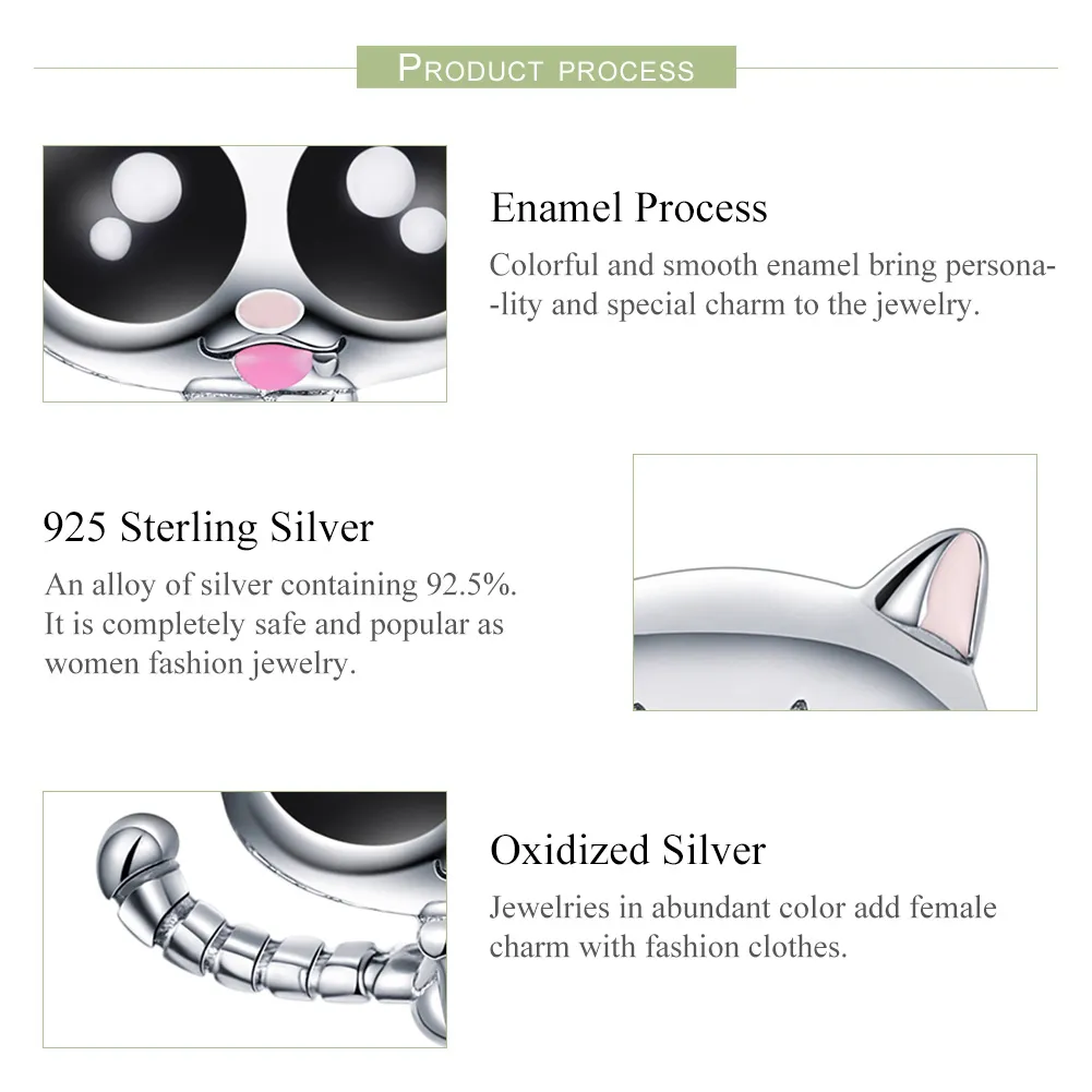 Pandora Style Silver Lucky Kitty Cat Charm - BSC055