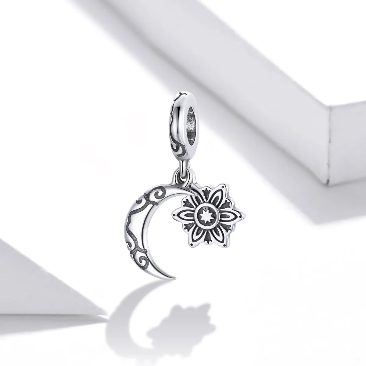 Pandora Style Silver Moon Lotus Charm - SCC1826