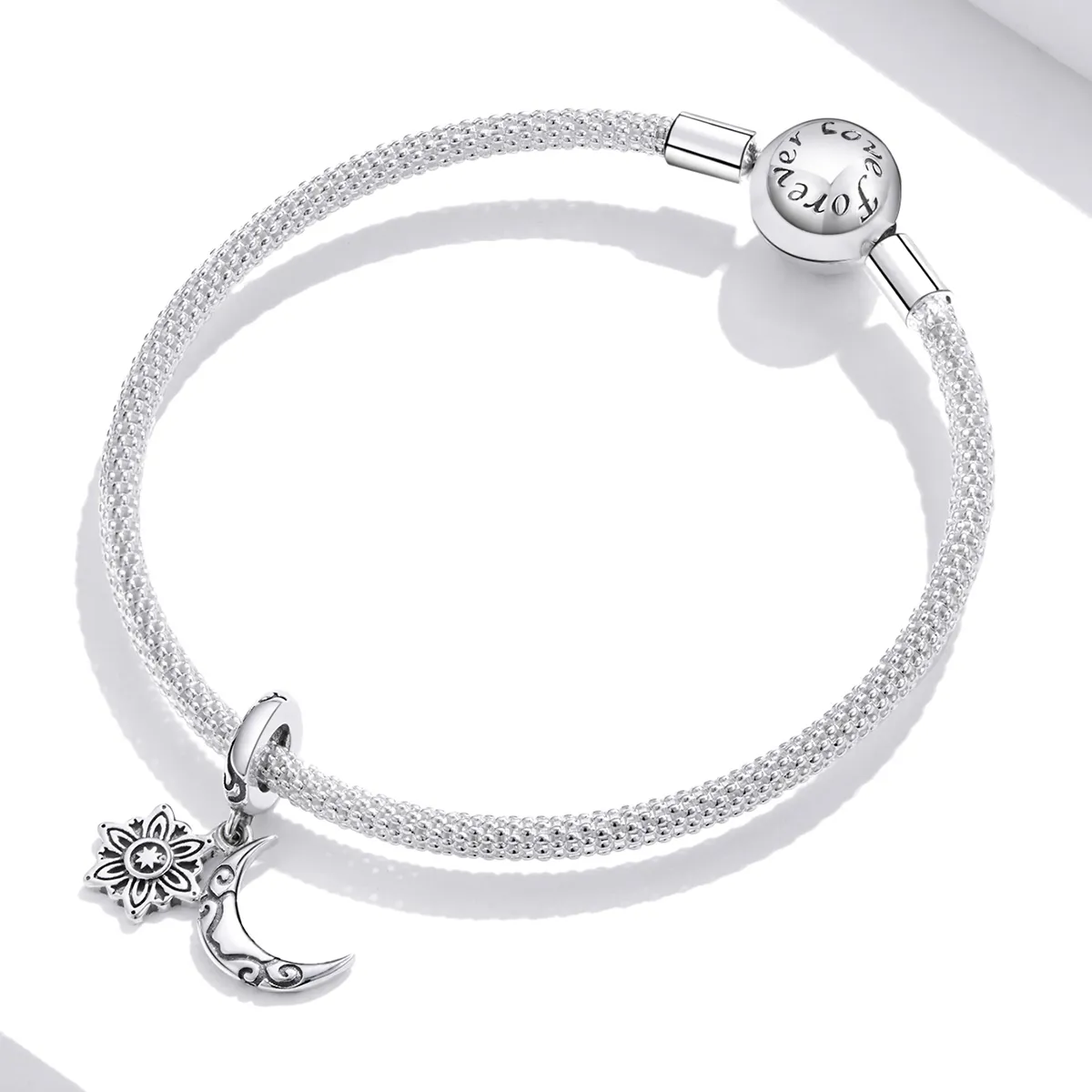 Pandora Style Silver Moon Lotus Charm - SCC1826