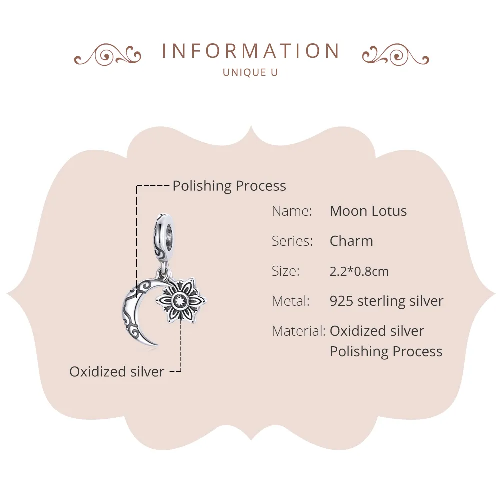 Pandora Style Silver Moon Lotus Charm - SCC1826