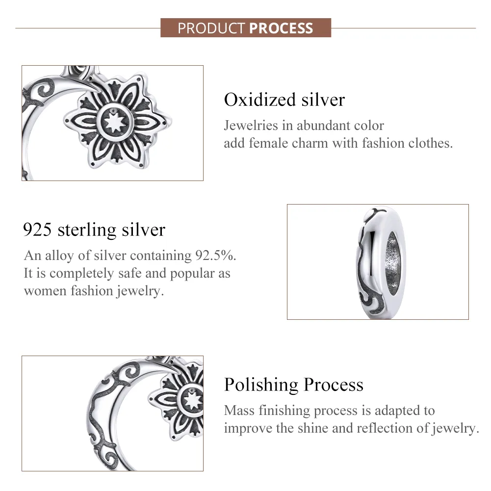 Pandora Style Silver Moon Lotus Charm - SCC1826
