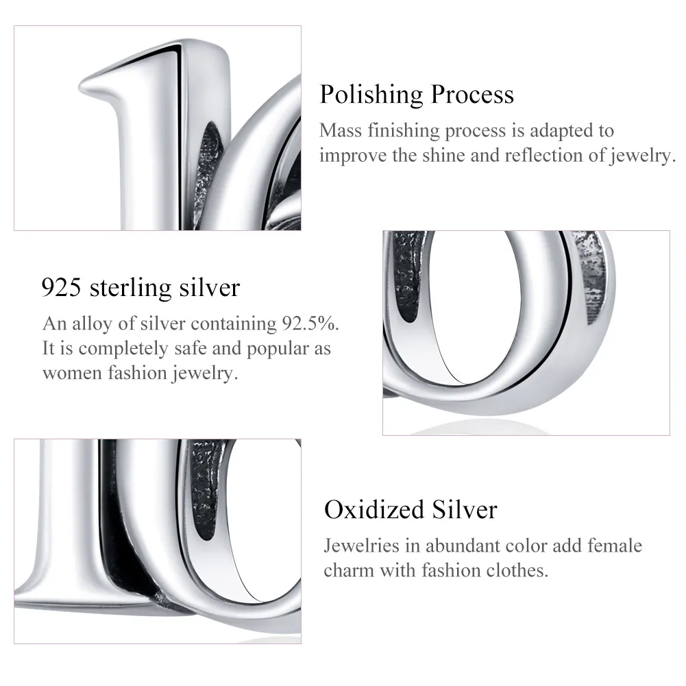 Pandora Style Silver Number 16 Charm - SCC1624