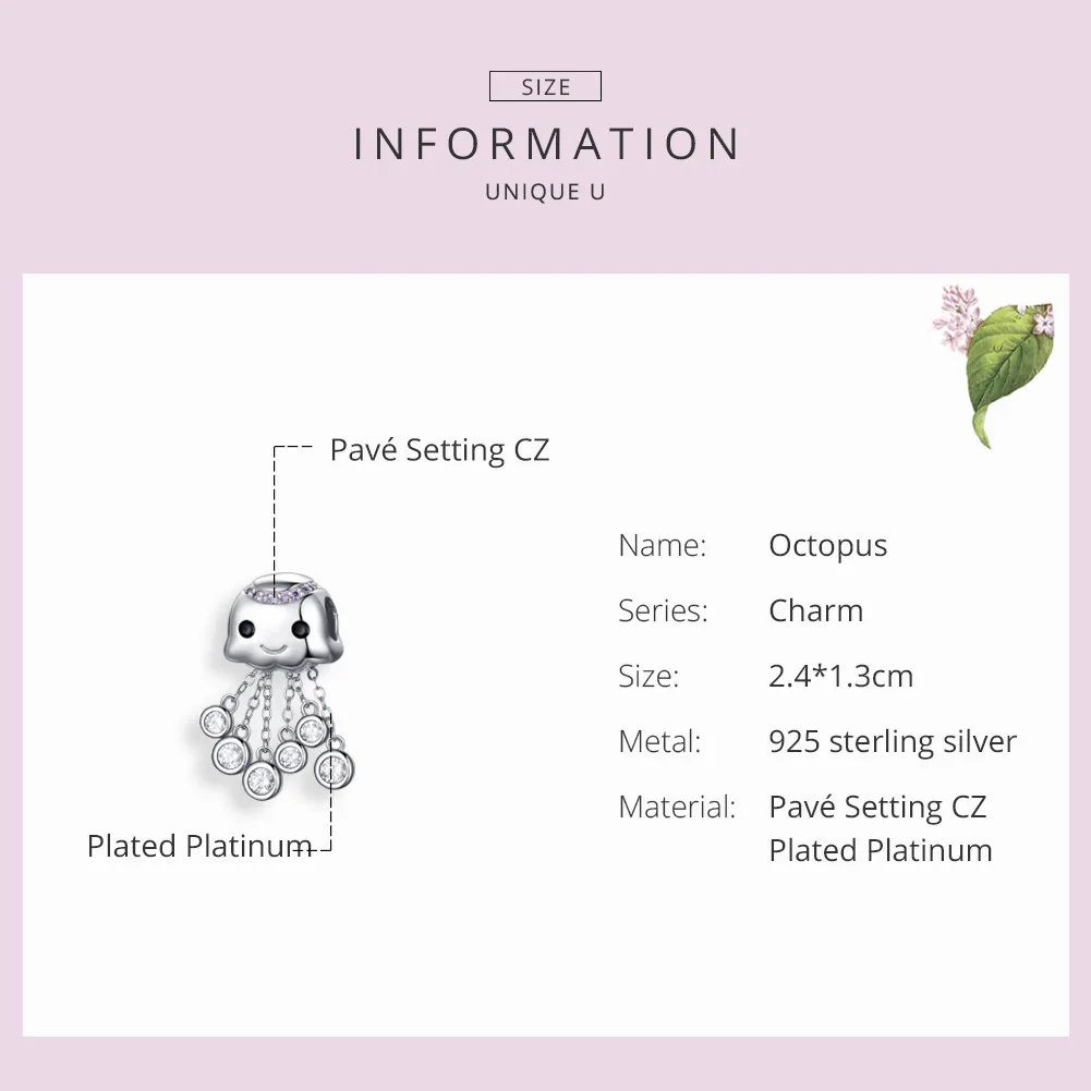 Pandora Style Silver Octopus Charm - BSC081